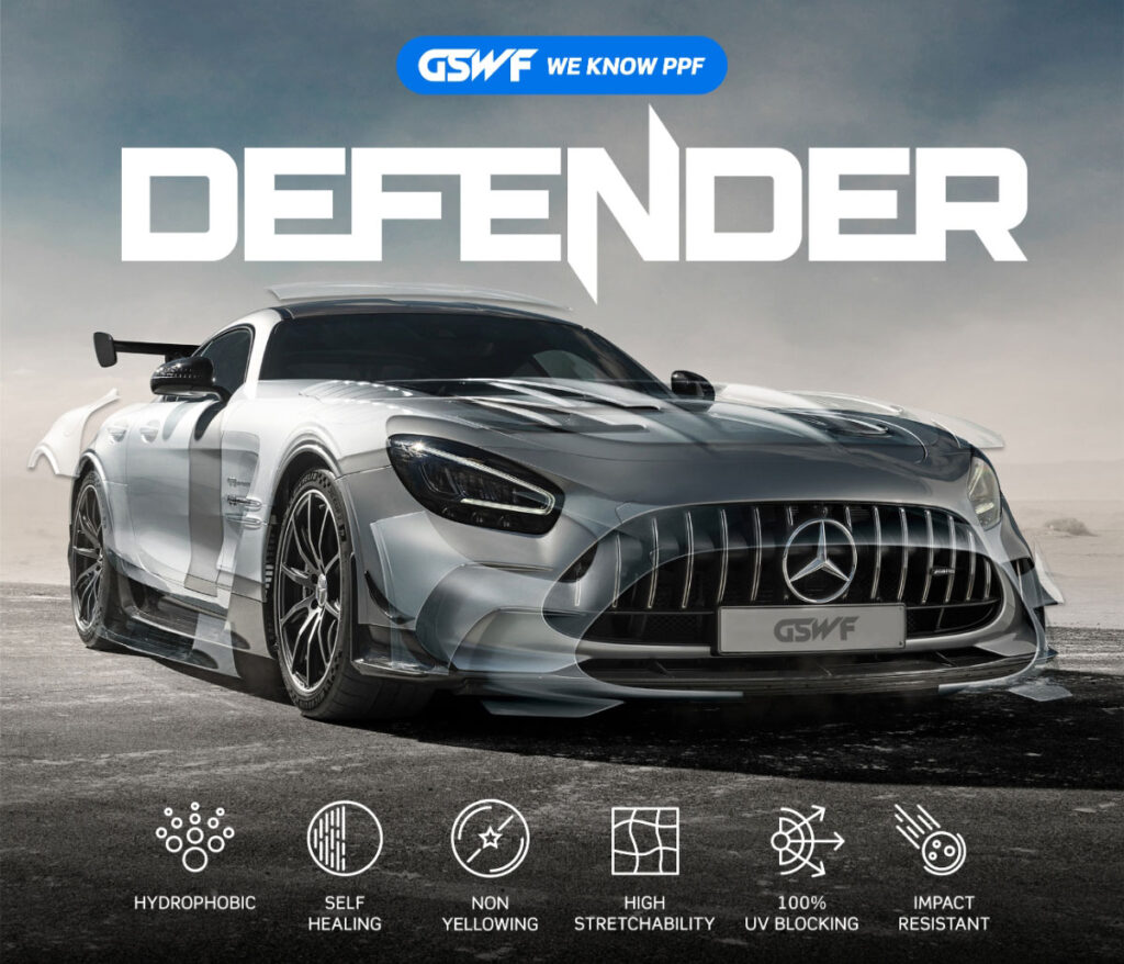 Поставяне на прозрачно защитно фолио GSWF Defender Platinum на преден капак на нова кола