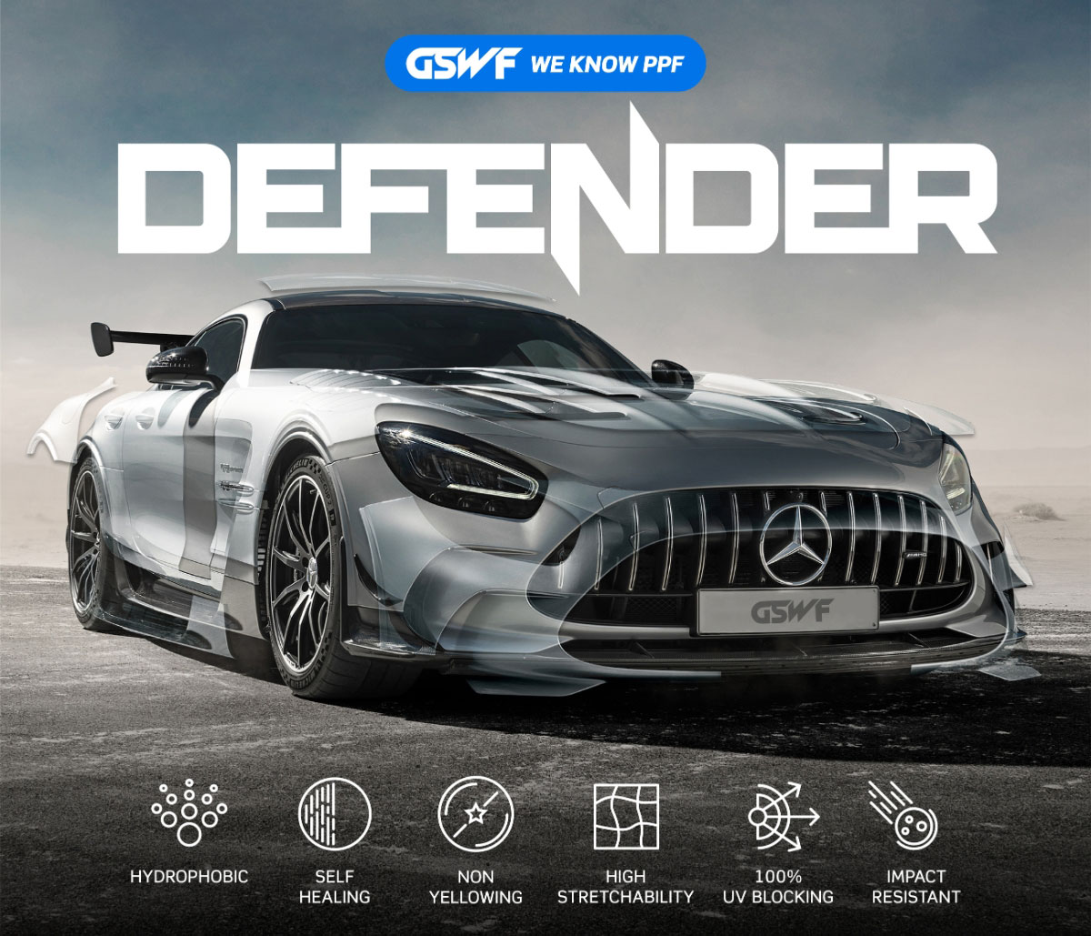 Поставяне на прозрачно защитно фолио GSWF Defender Platinum на преден капак на нова кола